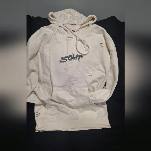 Cream Graphic Hoodie with Black Design - Picture 2 of 5